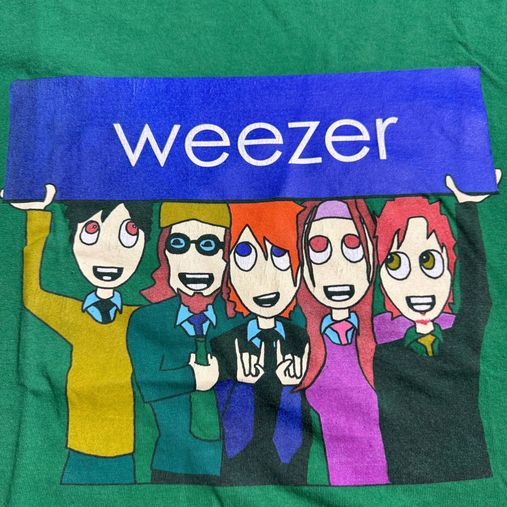 Vintage Weezer Cartoon Band Graphic T-Shirt Green Men's‎ Large Tee - Picture 2 of 8